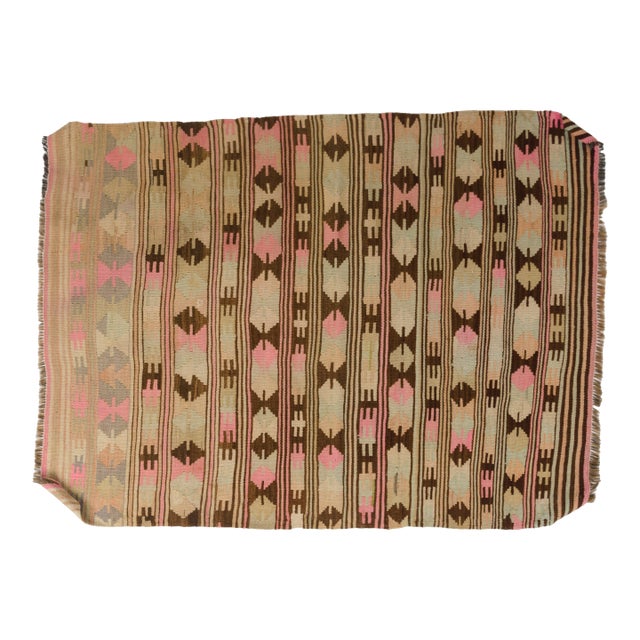 1950s Muted Brown and Beige Tribal Flatweave Rug For Sale