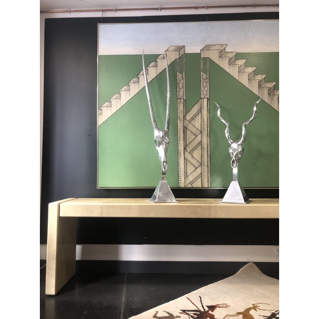 1980s Arthur Court, Kudu Antelope Skull Sculpture on Pyramid Base, 1980s, Aluminum For Sale - Image 5 of 7