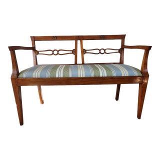 20th Century Carved Italian Settee Loveseat / Hall Bench With Silk Upholstery For Sale