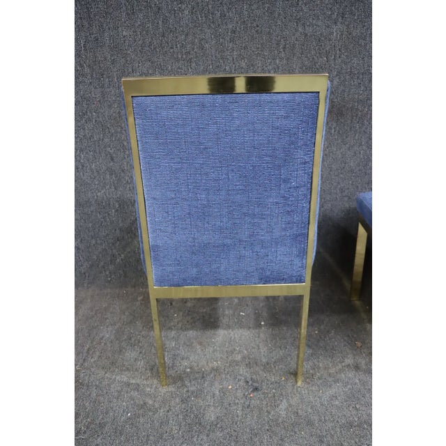 Metal Mid Century Blue & Brass Side Chairs For Sale - Image 7 of 11