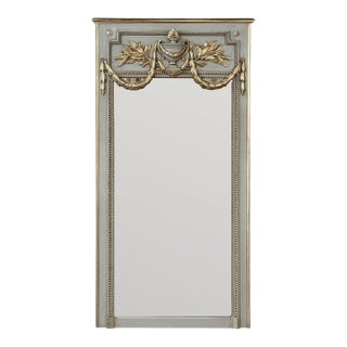 19th Century French Louis XVI Painted and Gilded Trumeau Mirror For Sale