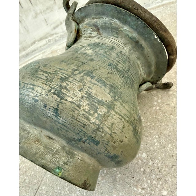 Turkish, Middle Eastern Antique Hand Hammered Tinned Copper Cauldron, Kettle, Cooking Pot With Handle, From the Late 1800s to the Turn of the Century For Sale - Image 10 of 12