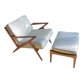1960s Vintage Poul Jensen for Selig of Denmark "Z" Lounge Chair and Ottoman For Sale