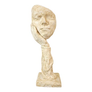 Late 20th Century Quiet Moment Face Mask in Hand Sculpture For Sale