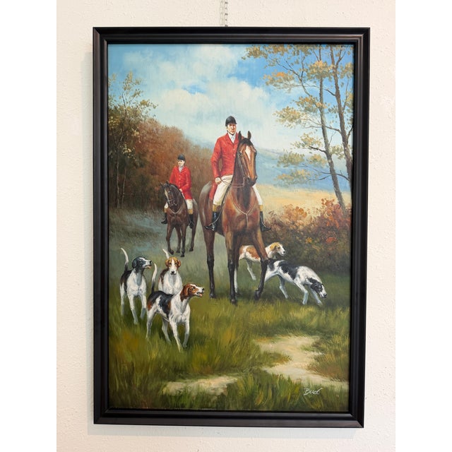 Late 20th Century Fox Hunting Scene Oil Painting on Canvas Horses Hounds Equestrian Sporting Art For Sale - Image 10 of 13