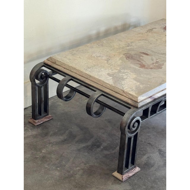 1980s French Art Deco Marble and Iron Coffee Table For Sale - Image 5 of 10