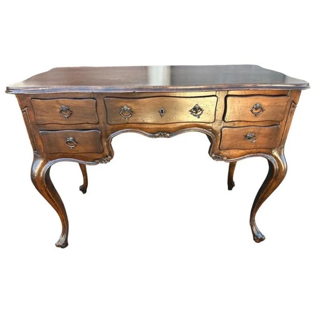 Vintage Walnut Louis XV Writing Desk and Chair Made in Italy - Mid 20th Century For Sale - Image 4 of 7