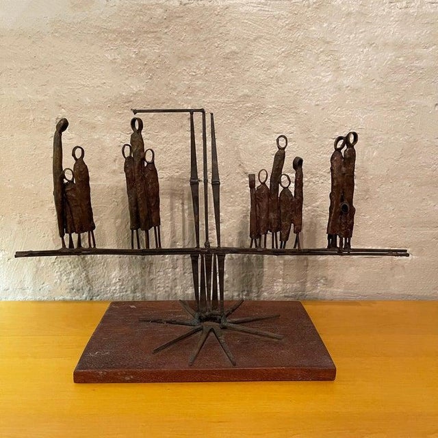 Wood Mid-Century Brutalist Metal and Wood Sculpture by Virginia Stemple For Sale - Image 7 of 13