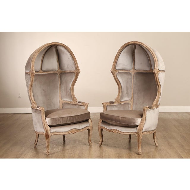 High Quality Pair Of Restoration Hardware Versailles Balloon Canopy Porter Chairs. These Chairs Feature Tall Hooded Frames...