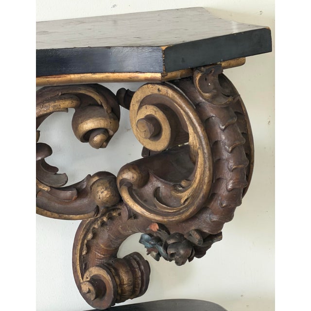 Antique Monumental Baroque Style Giltwood Console Table With Ebonized Top, 74.5” For Sale In Chicago - Image 6 of 12