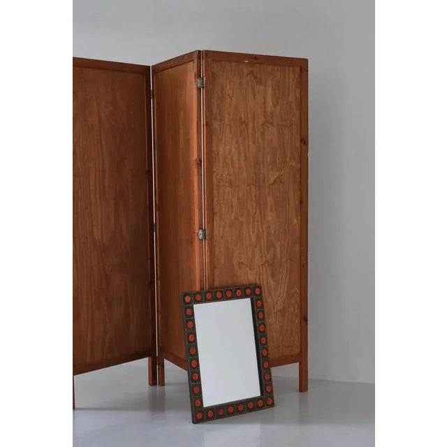 Orange Wall Mirror with Orange Ceramic Tiles attributed to Dietlinde Hein for Knabstrup, Denmark, 1960s For Sale - Image 8 of 9