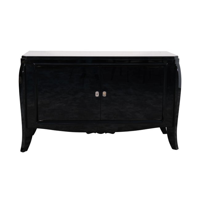 Small Vintage Art Deco Two-Door Sideboard in Black High-Gloss Lacquer, 1930s For Sale - Image 10 of 10