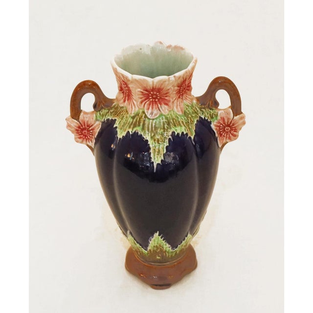 Art Nouveau Ceramic Vase Art Nouveau flower vase, circa 1910. Ceramic vase with handles, polychrome decoration with floral...