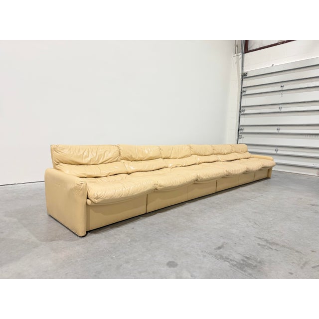 Postmodern Vintage Postmodern Beige Leather 6 Piece Modular Sectional Sofa For Sale - Image 3 of 11