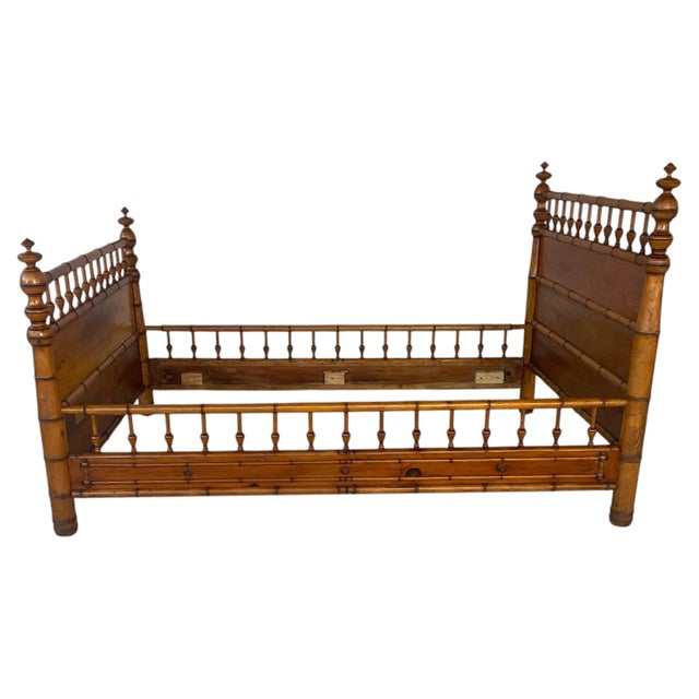 Early 20th Century Antique French Faux Bamboo Bed Frame, Stained Pine For Sale - Image 5 of 11