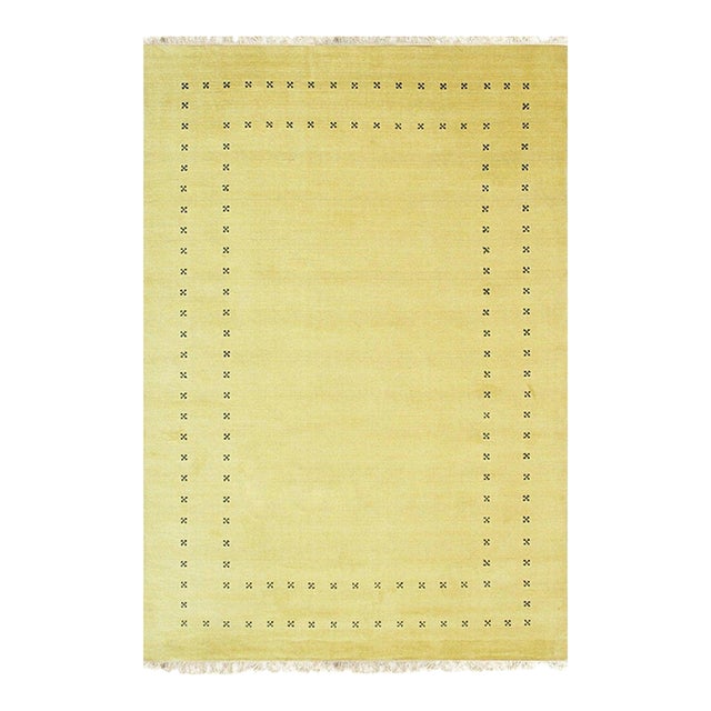 8x10 Yellow Solid Gabbeh Hand-Knotted Wool Rug For Sale