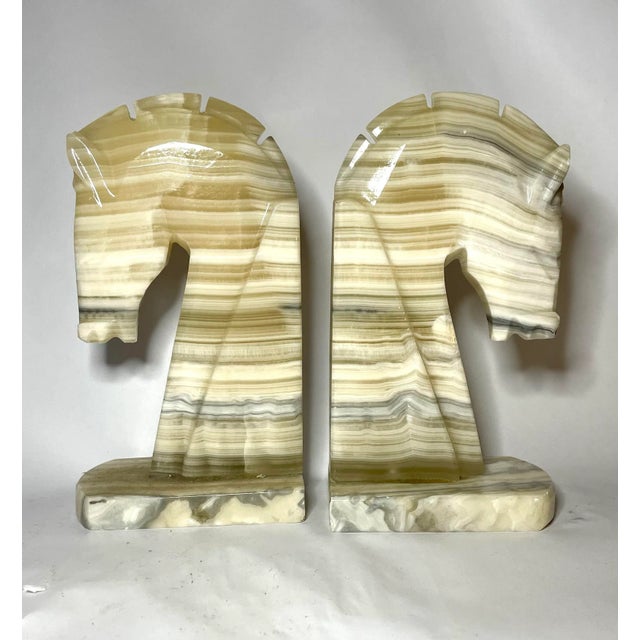 Mid 20th Century Mid-Century Italian Alabaster Horse-Head Bookends- Set of 2 For Sale - Image 5 of 5