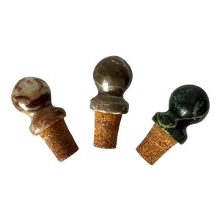 Set of 3 Vintage Polished Stone Bottle Stoppers For Sale