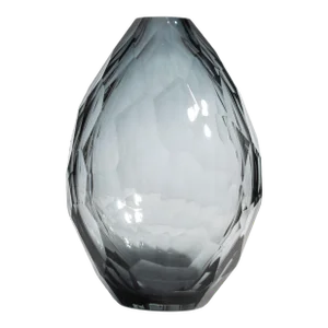 Hand Blown Murano Facet Vase in Grey Medium