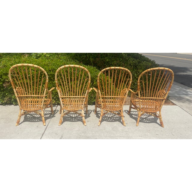 Italian Vintage Rattan High Back Windsor Armchairs, a Set of 4 in the Style of Franco Albini For Sale - Image 3 of 9