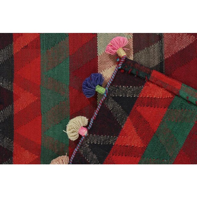 Textile 1950s Vintage Persian Kilim in Red With Plaid Multicolor Stripes by Rug & Kilim For Sale - Image 7 of 7