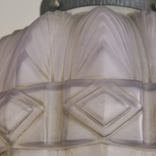 Lavender 1920s French Art Deco Molded Glass Spherical Pendant For Sale - Image 8 of 10