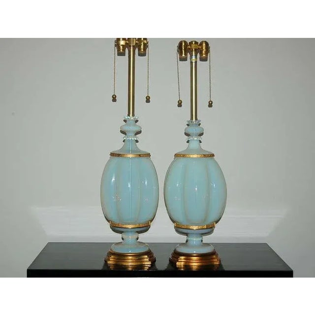 WHITE OPALINE lamps with an Asian bent, by The Marbro Lamp Company, 1966. As these are white Opaline, these have that soft...