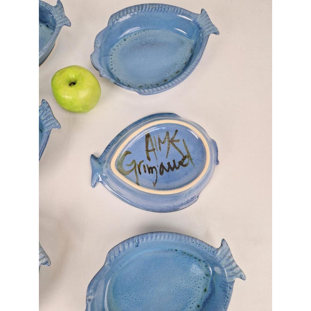 Blue Ceramic Fish Plates by Aimé De Grimaud, France, 1970, Set of 6 For Sale - Image 9 of 10