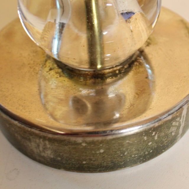 Vintage Mid-Century Modern Walnut and Brass Table Lamp With Clear Glass Orb Base Accents For Sale - Image 4 of 6