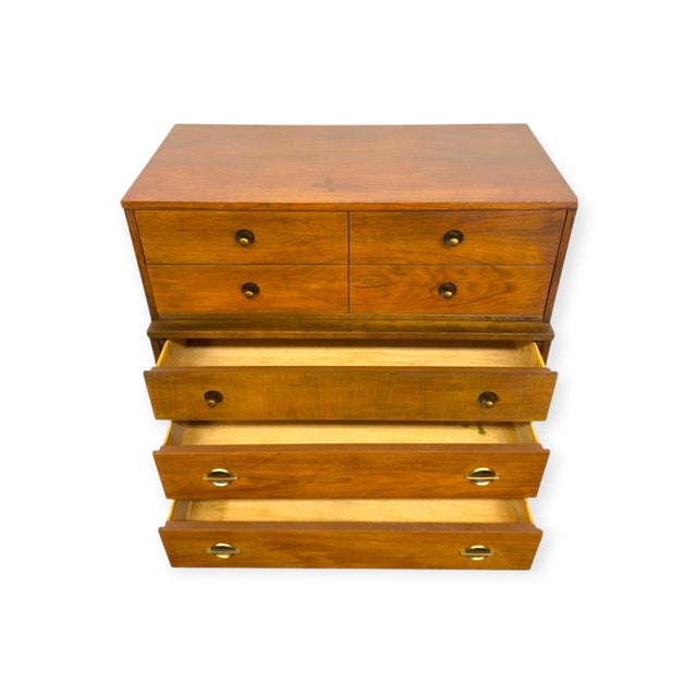 Wood Vintage Mid Century Modern American Walnut Tallboy 5 Drawer Dresser For Sale - Image 7 of 10