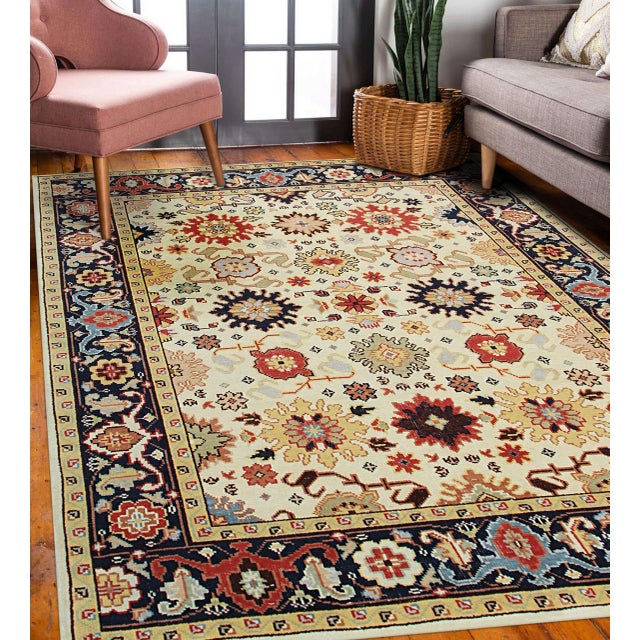 8x10 Violet Traditional Ivory Allover Floral Modern Handknotted Wool Carpet Rug For Sale In New York - Image 6 of 8