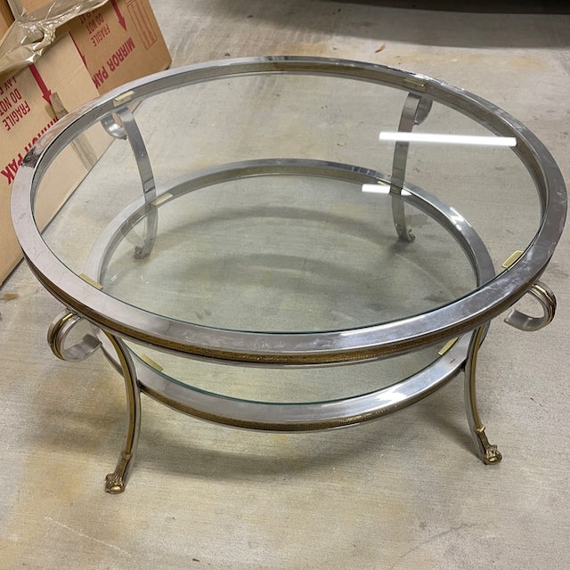 Vintage Glass Top Chrome Gueridon Coffee Table With Claw and Ball Feet For Sale - Image 12 of 12
