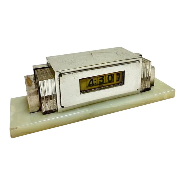 Art Deco Silver and Marble Digital Mantel Clock Model 975 by
