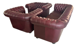 Chesterfield Sofas in Purple Leather, 1980, Set of 3