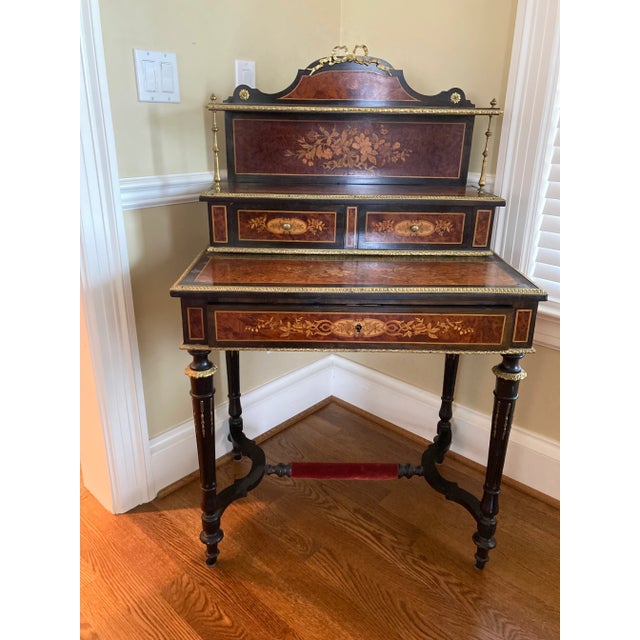 Antique Desk Inlaid Marquetry Paris Signed Lock Rare For Sale - Image 10 of 10