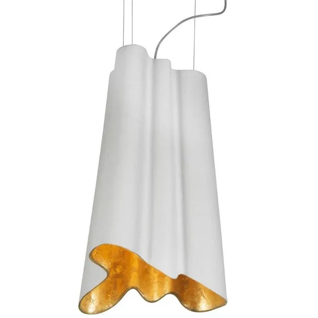 Contemporary Lunar Suspension Pendant, Tall in White & Gold For Sale - Image 3 of 3
