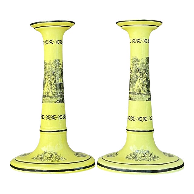 Vintage Regency Mottahedah for Creil Toile Candlesticks - a Pair For Sale