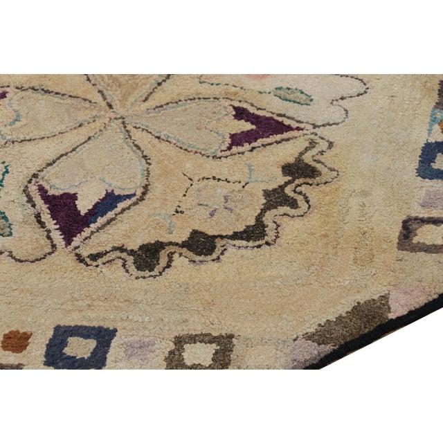 Antique Hooked Rug in Beige-Brown With Medallion and Patterns From Rug & Kilim For Sale In New York - Image 6 of 7
