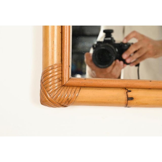 Mid-Century Italian Rectangular Mirror in Bamboo and Rattan, Italy, 1970s For Sale - Image 9 of 11