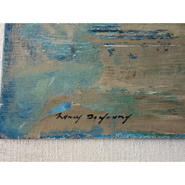 Abstract 1980s Abstract Oil Painting of Train Passing Through the Marshes in Scarborough, Maine. Large, on Panel. For Sale - Image 3 of 11