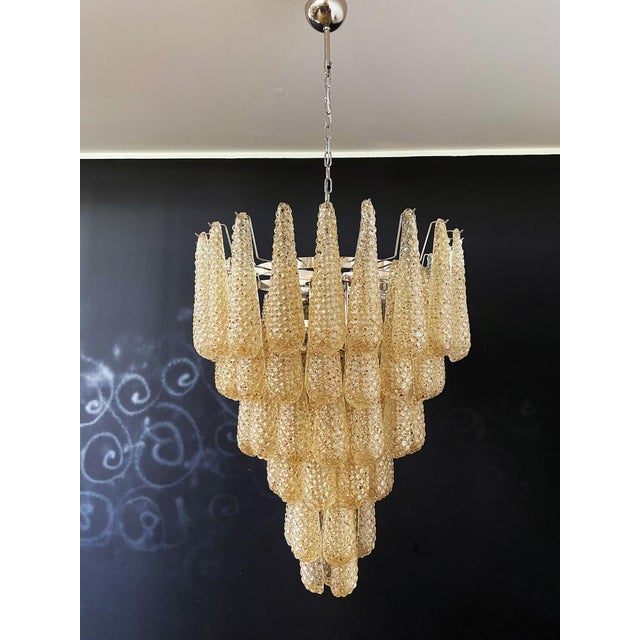 Huge italian vintage murano chandelier made by 75 glass petals (amber crystal, smooth outside, with crystal powder and...