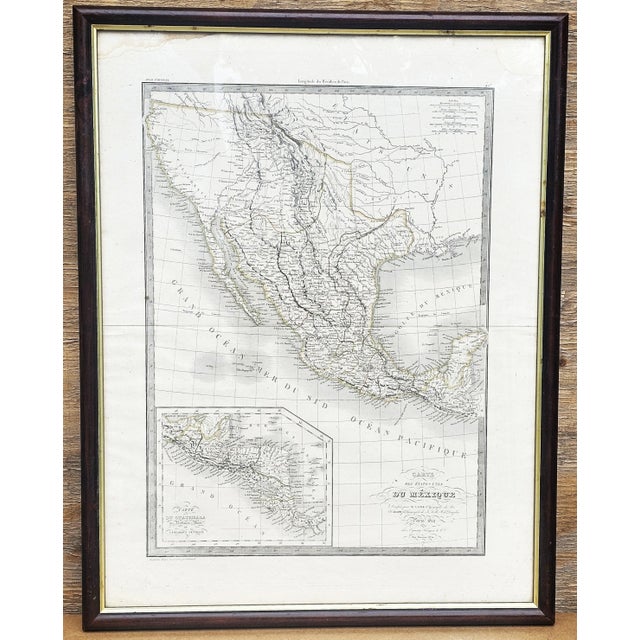 French Antique 1825 Brué Map of Mexico & California — Framed French Engraving, 27.5" × 21.5" For Sale - Image 3 of 17