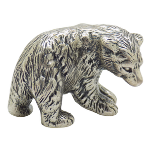 Vintage Italian Handmade Genuine Silver Large Brown Bear Cub Figurine Miniature, Made in Novara (Italy)