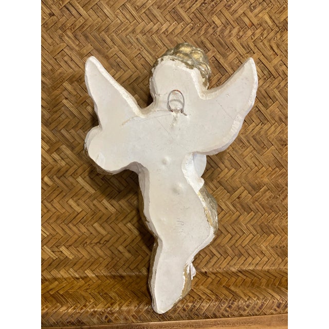 Mid 20th Century Vintage White & Gold Ceramic Cherub Angel Playing Guitar For Sale - Image 5 of 6