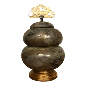 Tony Evans Signed Raku Pottery Urn With Handmade Glass Handle