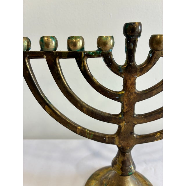 Mid 20th Century Vintage Brass Hanukkah Menorah With Nine Candle Holders For Sale - Image 5 of 15