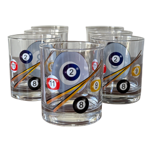 Vintage Pool Ball Rocks Glasses— Set of 7