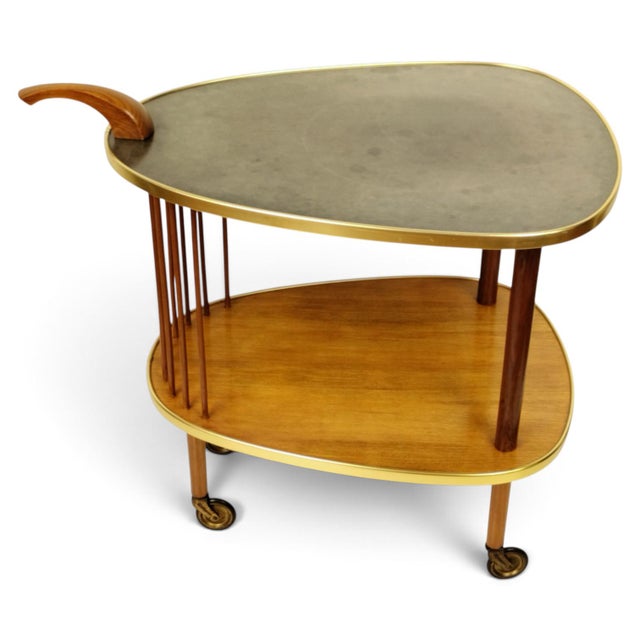 Mid-Century Modern Scandinavian Kidney-Shaped Wooden Bar Cart Serving Trolley, 1960s For Sale - Image 14 of 17