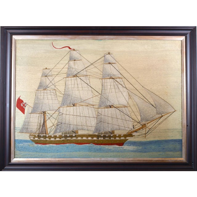 British Sailor’s Woolwork Woolie of a Royal Navy Ship Flying the Red Ensign Circa 1860 This large British sailor’s...