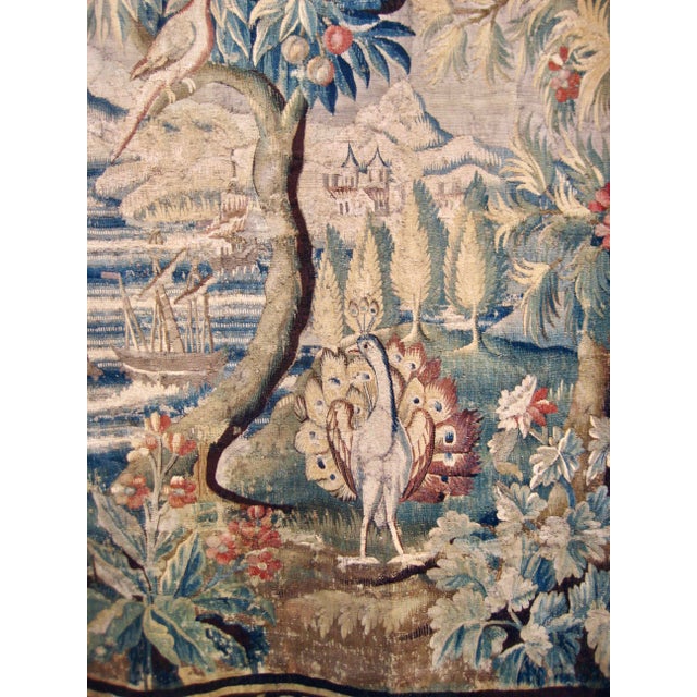 French Country French Aubusson Verdure Two Peacocks, Parrot and Boats 18 Century For Sale - Image 3 of 17